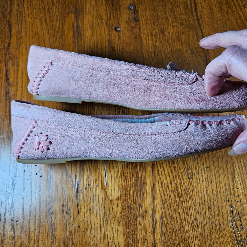 Jack Rogers Millie Pink Suede Shearling Lined Moccasin Slippers‎ Women's Sz 8.5B - Picture 6 of 8